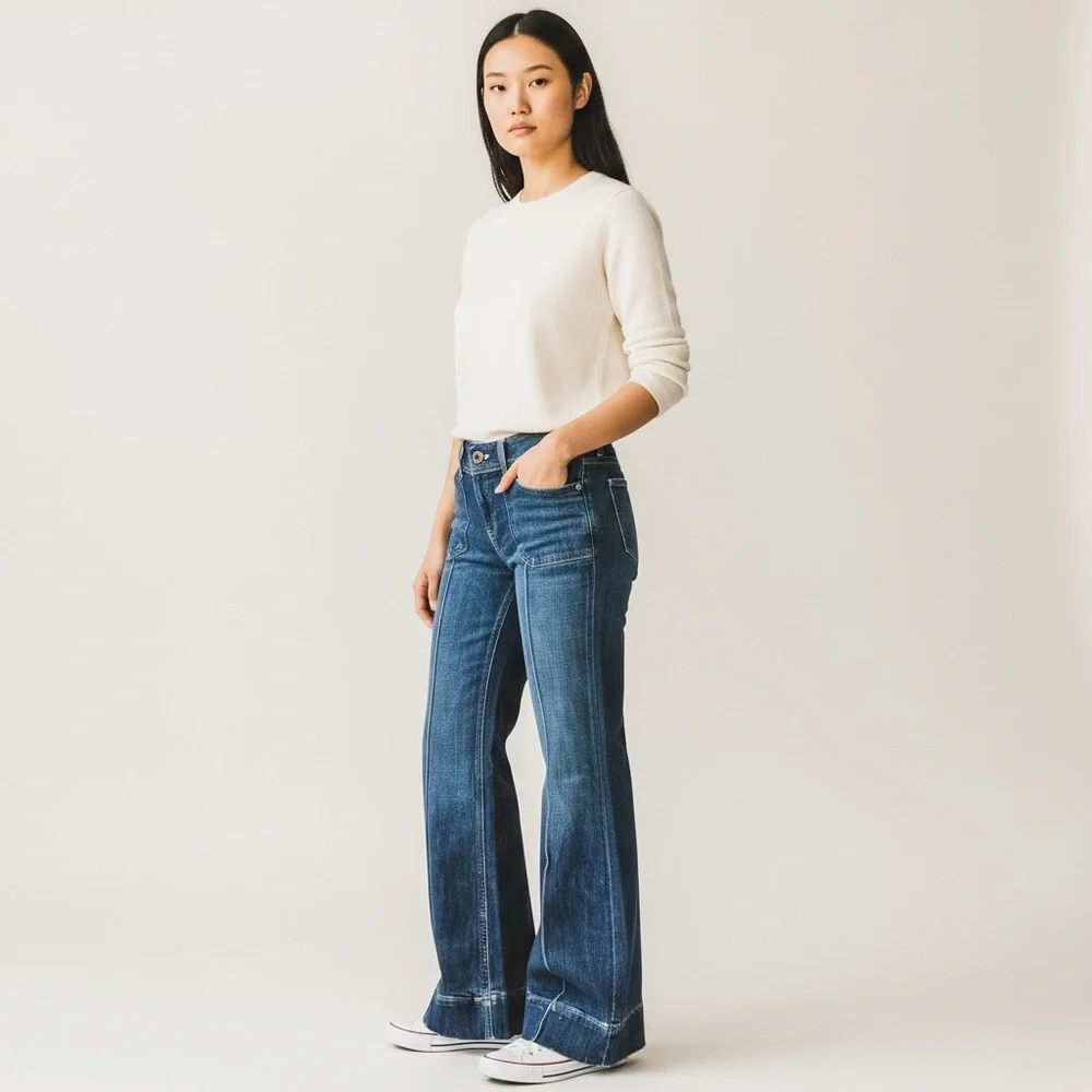 Banana Republic Dark Blue Wide-Leg Flare Jeans - Picture 1 of 16
